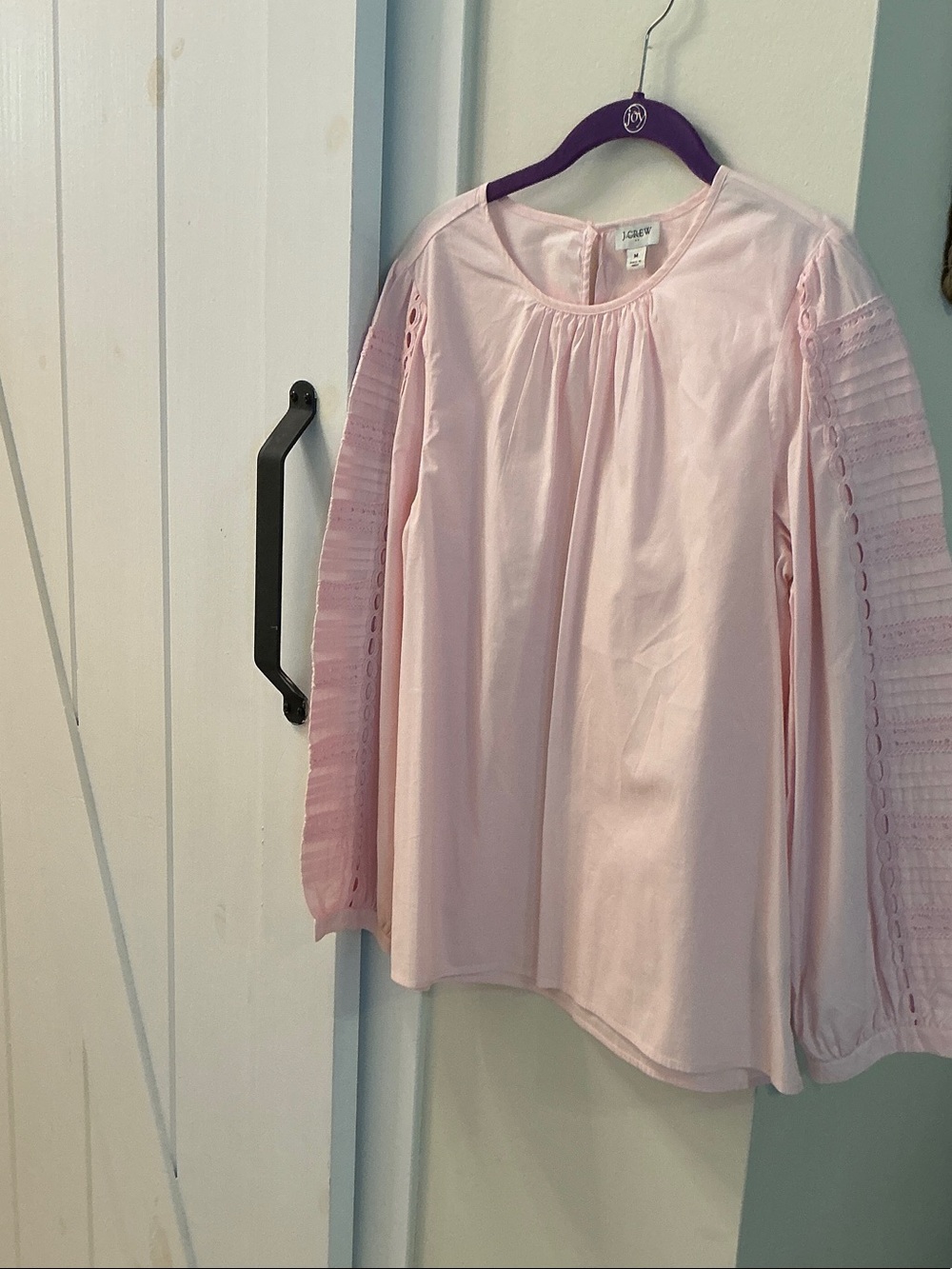 J. Crew Pale Pink Eyelet-Detail Long Sleeve Blouse